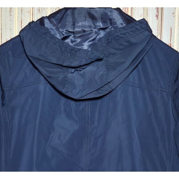 New Cole Haan Mens Hooded Rain Jacket T40143 Medium Navy Polyester - Picture 9 of 9
